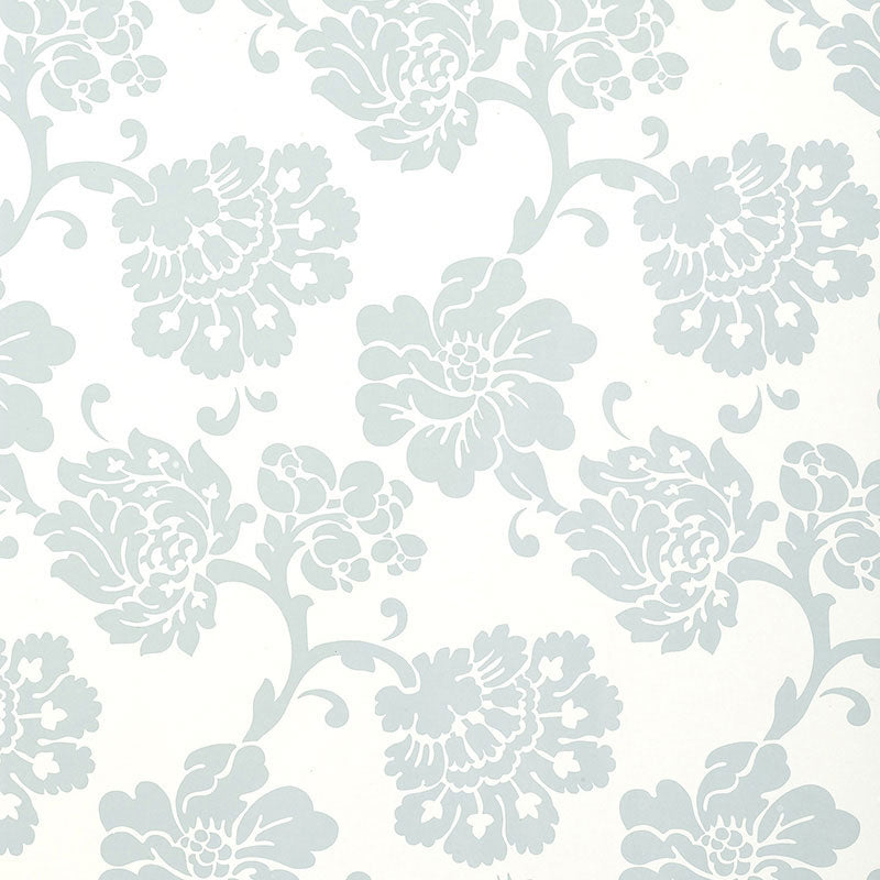 Albero Floreale Damask wallpaper in aqua color - pattern number 5003622 - by Schumacher in the Palazzo collection