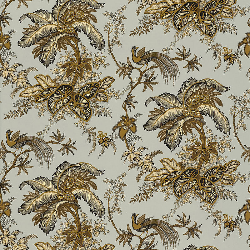 Coconut Grove wallpaper in aqua and tan color - pattern number 5004052 - by Schumacher in the Classic Prints collection