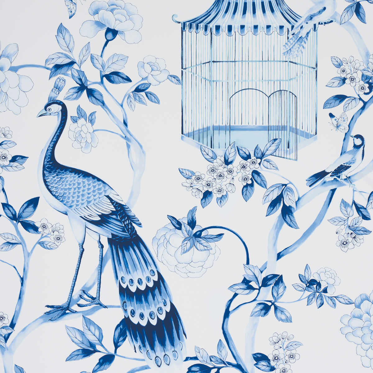 Oiseaux Et Fleurs wallpaper in porcelain color - pattern number 5004081 - by Schumacher in the Atelier collection