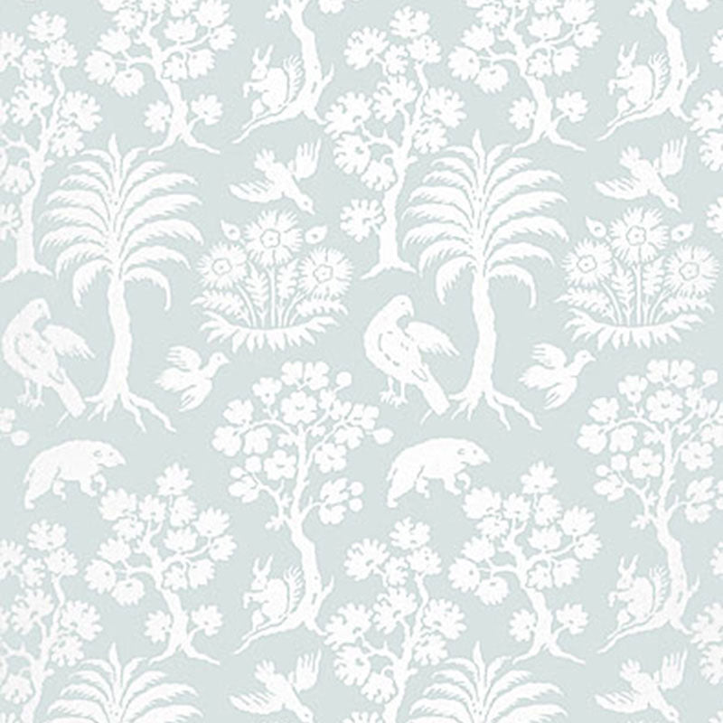 Palm Damask wallpaper in sky color - pattern number 5004353 - by Schumacher in the Greenhouse Schumacher collection