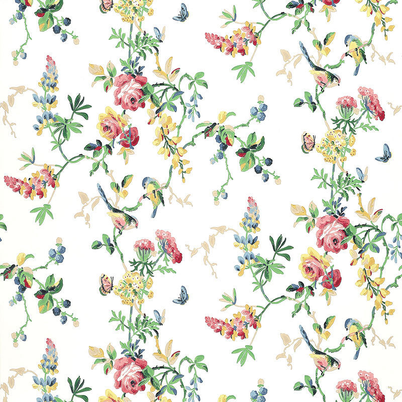 Chickadee Floral wallpaper in primary color - pattern number 5004360 - by Schumacher in the Greenhouse Schumacher collection