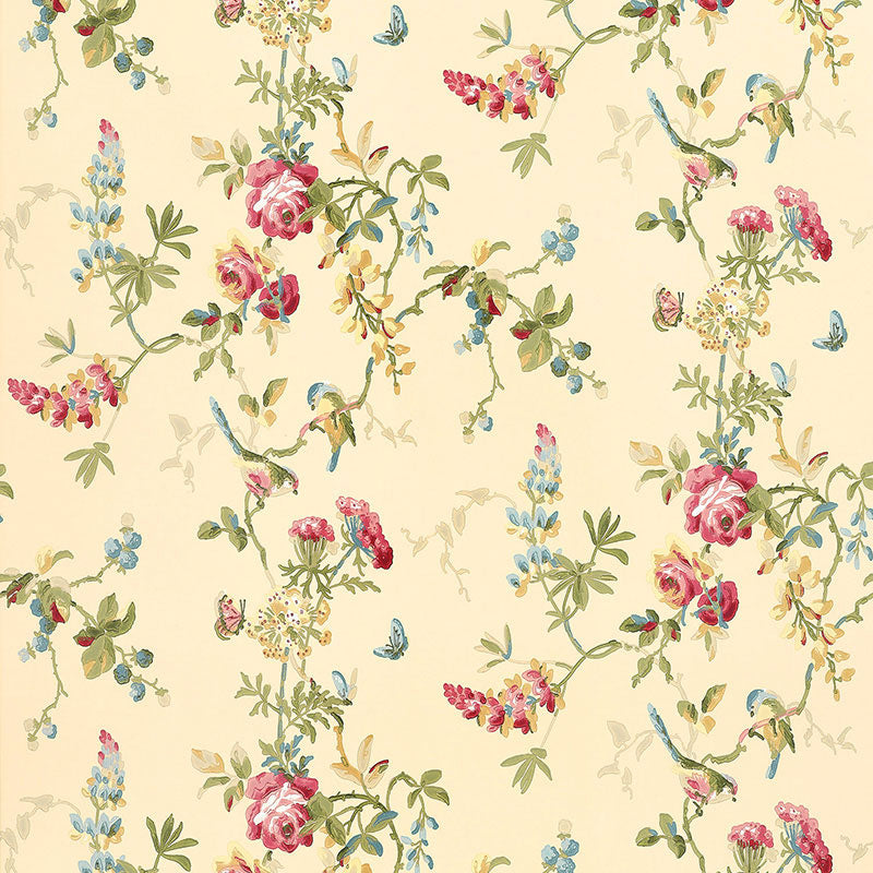 Chickadee Floral wallpaper in vanilla color - pattern number 5004361 - by Schumacher in the Greenhouse Schumacher collection