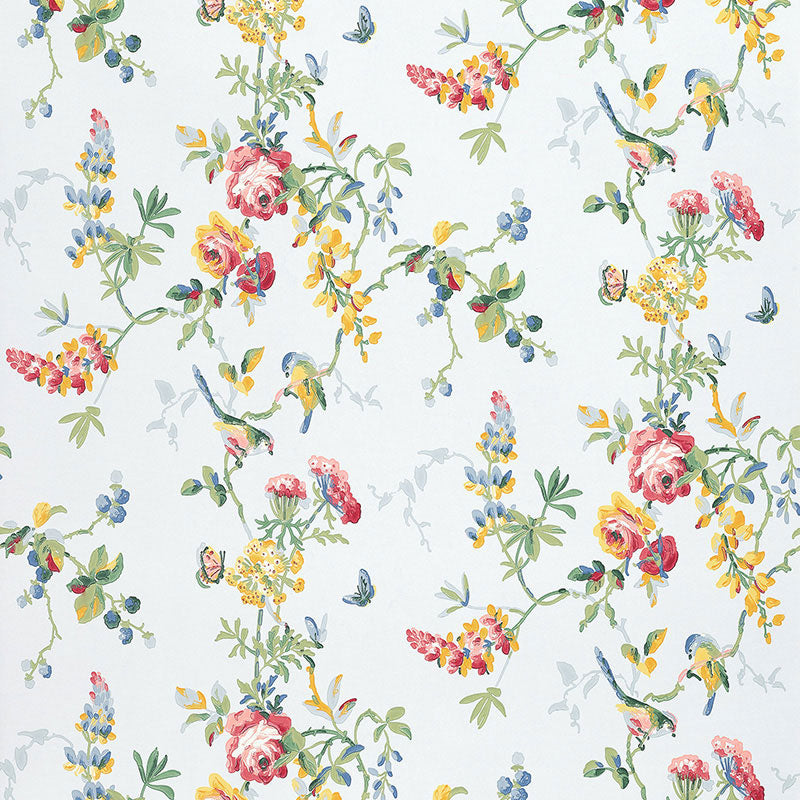 Chickadee Floral wallpaper in sky color - pattern number 5004362 - by Schumacher in the Greenhouse Schumacher collection
