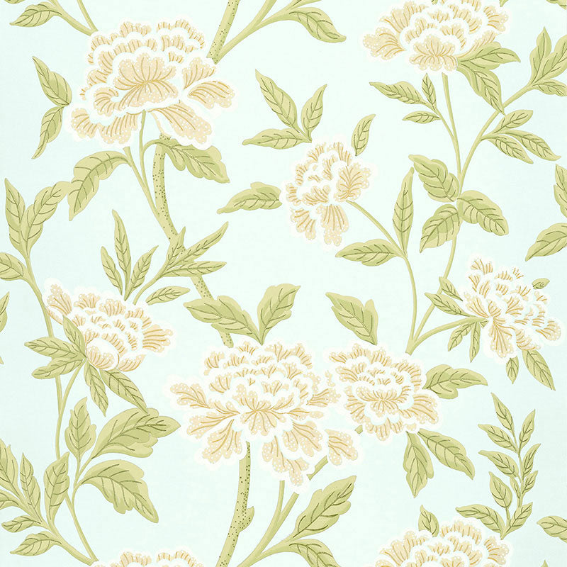 Whitney Floral wallpaper in aqua color - pattern number 5004382 - by Schumacher in the Greenhouse Schumacher collection