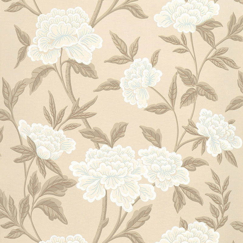 Whitney Floral wallpaper in taupe color - pattern number 5004383 - by Schumacher in the Greenhouse Schumacher collection