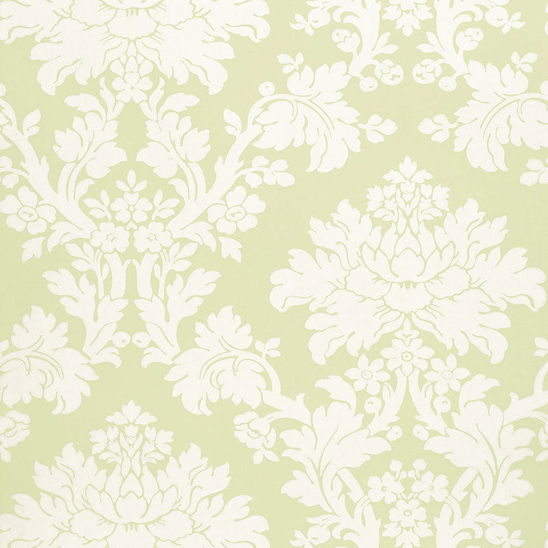 Tierni Damask wallpaper in celery color - pattern number 5004462 - by Schumacher in the Greenhouse Schumacher collection
