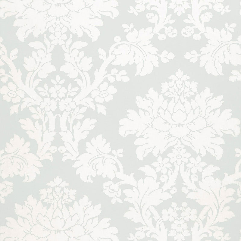 Tierni Damask wallpaper in robins egg color - pattern number 5004463 - by Schumacher in the Greenhouse Schumacher collection