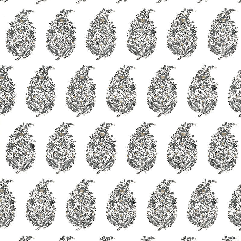 Rajasthan Paisley wallpaper in silver color - pattern number 5004474 - by Schumacher in the Greenhouse Schumacher collection