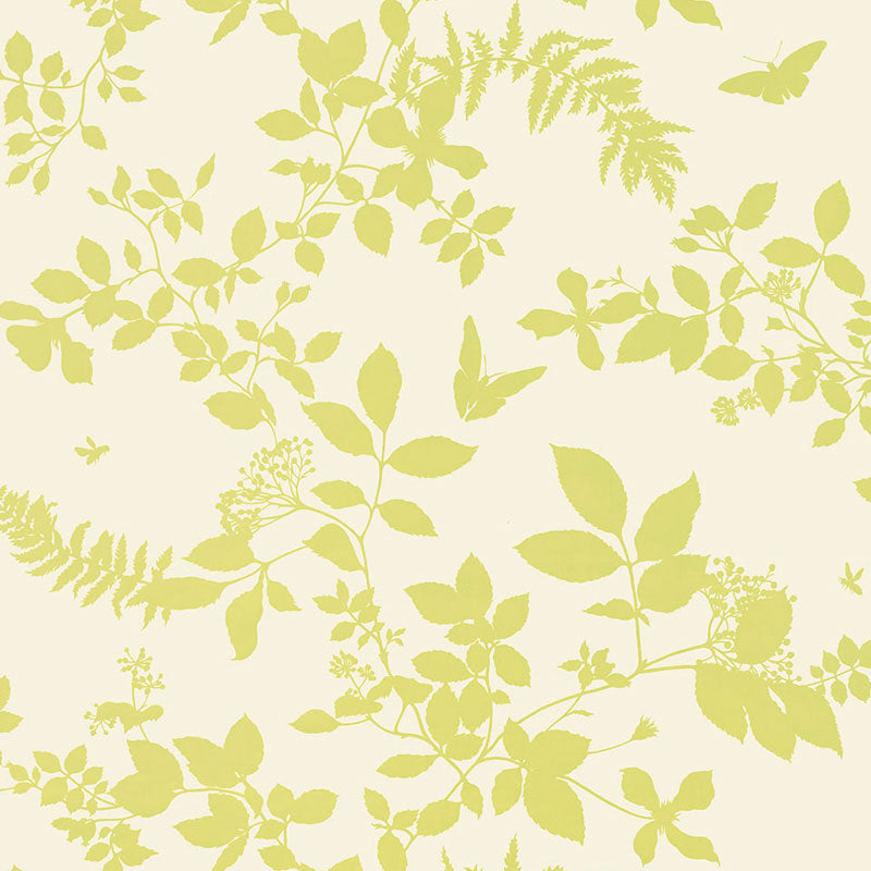 Shadow Vine wallpaper in chartreuse color - pattern number 5005102 - by Schumacher in the Modern Nature collection