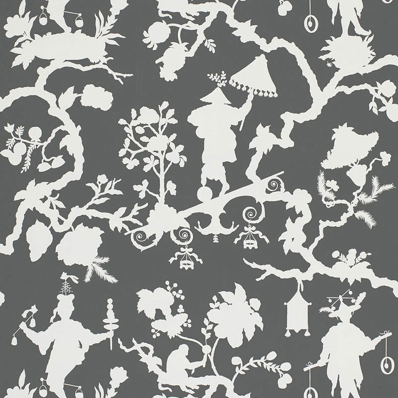 Shantung Silhouette Print wallpaper in smoke color - pattern number 5005151 - by Schumacher in the Modern Nature collection