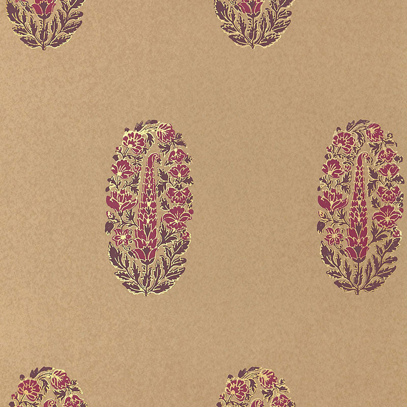 Askandra Flower wallpaper in aubergine and cerise color - pattern number 5005313 - by Schumacher in the Jaipur collection