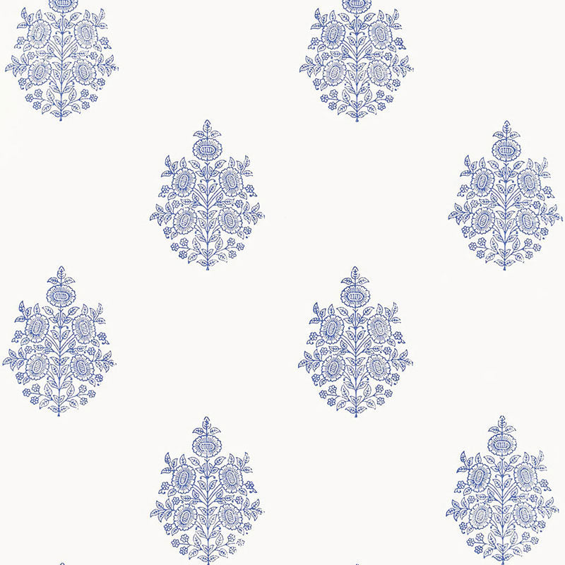 Asara Flower wallpaper in delft color - pattern number 5005321 - by Schumacher in the Jaipur collection