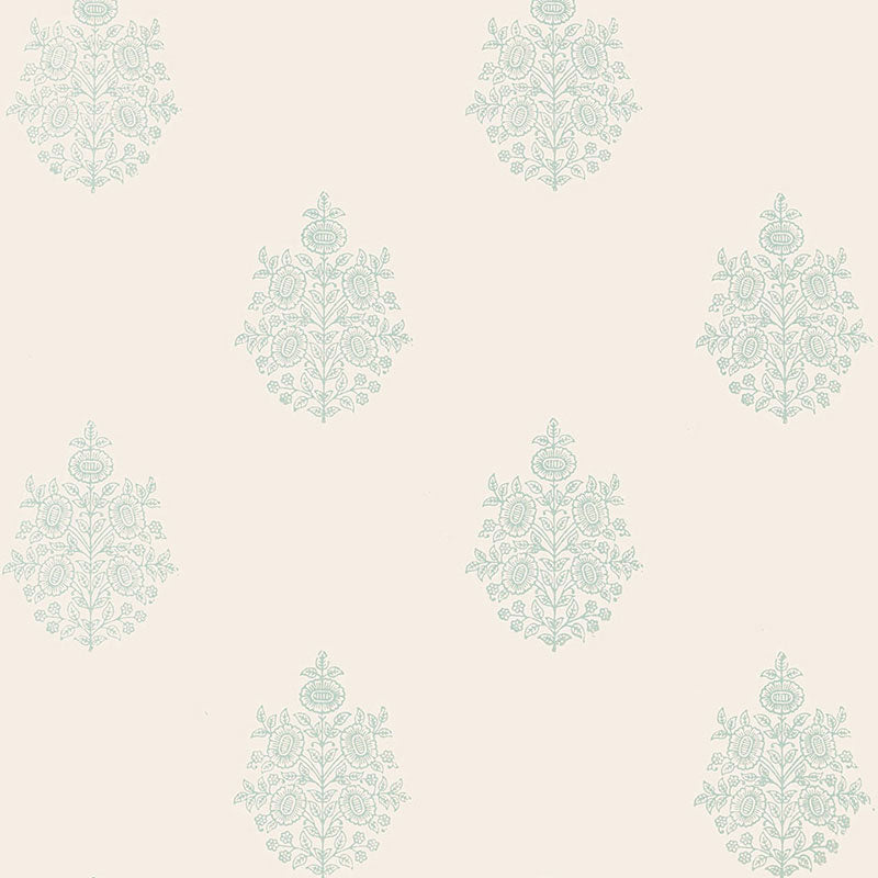 Asara Flower wallpaper in water blue color - pattern number 5005322 - by Schumacher in the Simply Charming Wallpapers collection