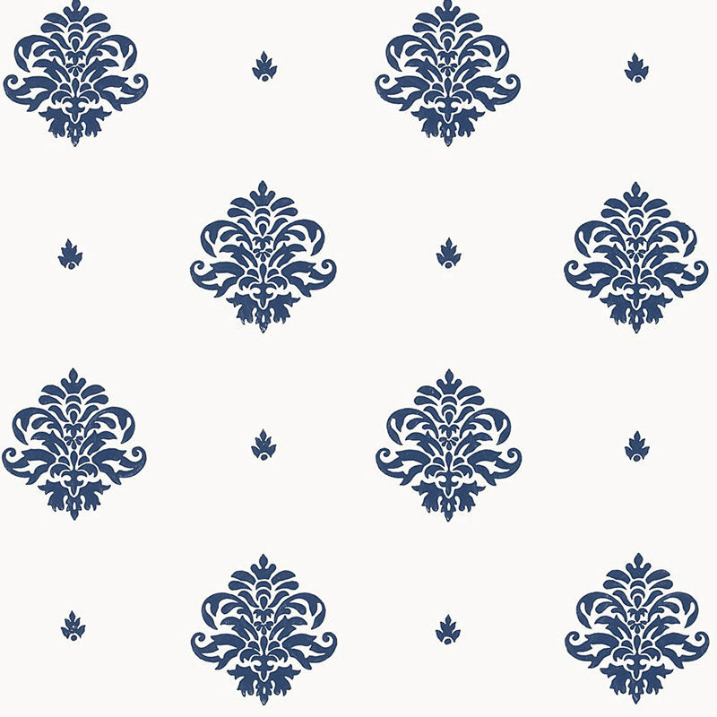 Mayla Damask wallpaper in navy color - pattern number 5005351 - by Schumacher in the Jaipur Hand Block Prints collection