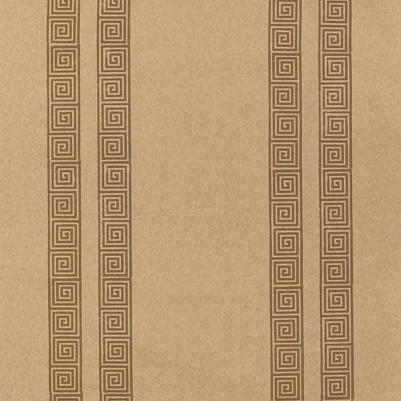 Greek Key Stripe wallpaper in tabac color - pattern number 5005364 - by Schumacher in the Jaipur collection