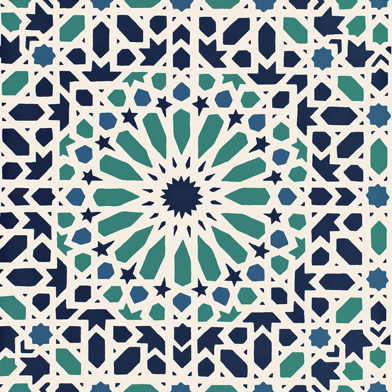 Nasrid Palace Mosaic wallpaper in aegean color - pattern number 5005960 - by Schumacher in the Byzantium collection