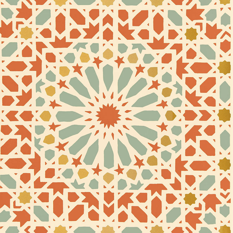 Nasrid Palace Mosaic wallpaper in persimmon color - pattern number 5005962 - by Schumacher in the Byzantium collection