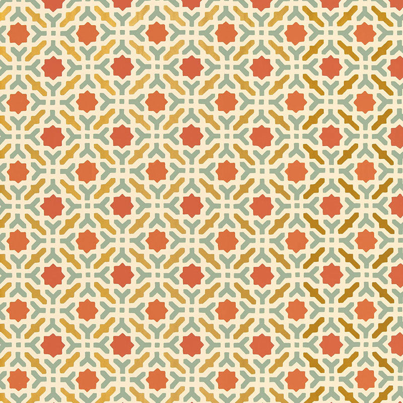 Serallo Mosaic wallpaper in persimmon color - pattern number 5005972 - by Schumacher in the Byzantium collection