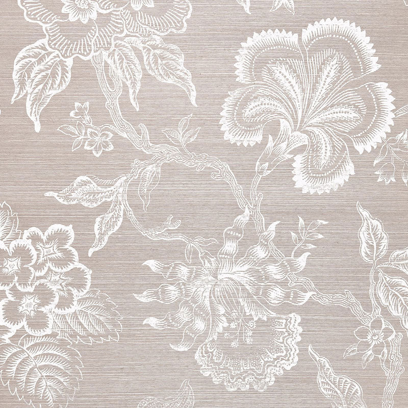 Hothouse Flowers Sisal wallpaper in haze and chalk color - pattern number 5006091 - by Schumacher in the Celerie Kemble collection