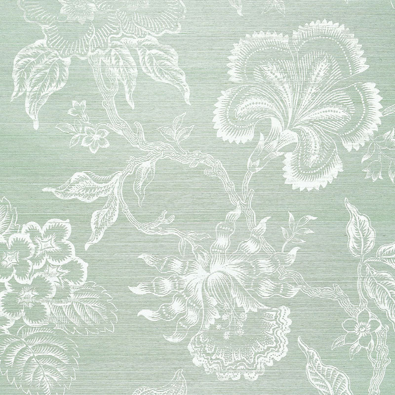 Hothouse Flowers Sisal wallpaper in seaglass and chalk color - pattern number 5006092 - by Schumacher in the Celerie Kemble collection