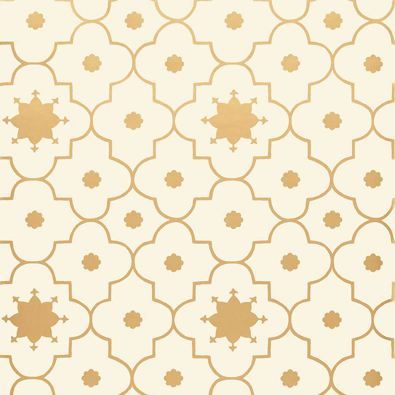 Taj Trellis wallpaper in burnished gilt color - pattern number 5006624 - by Schumacher in the Martyn Lawrence Bullard Schumacher collection