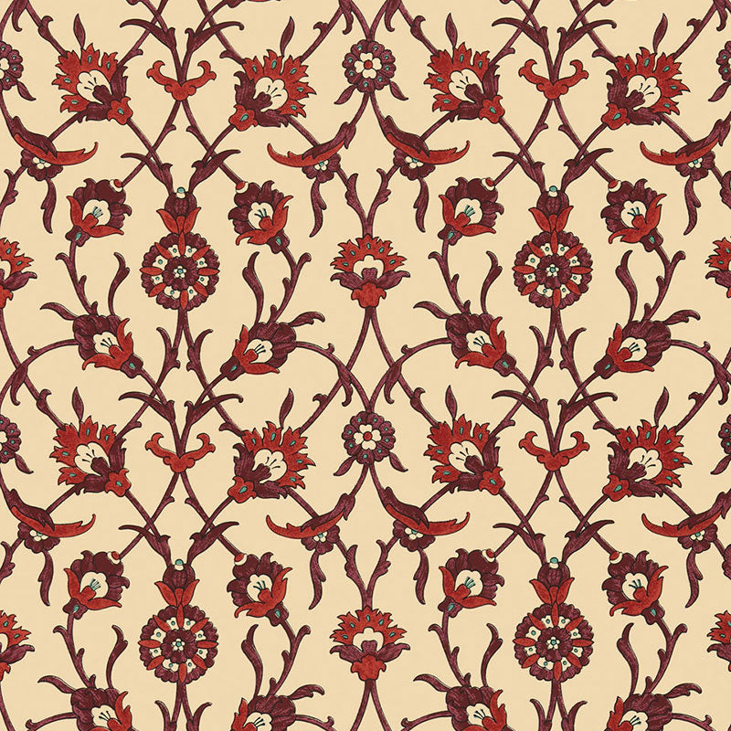 Sultans Trellis wallpaper in pomegranate color - pattern number 5006702 - by Schumacher in the Ottoman Chic collection