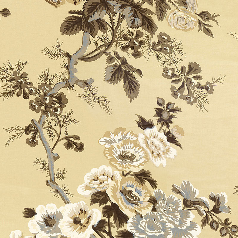 Pyne Hollyhock wallpaper in tobacco color - pattern number 5006921 - by Schumacher in the Print Happy Wallpapers collection