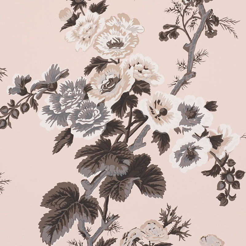 Pyne Hollyhock wallpaper in blush color - pattern number 5006924 - by Schumacher in the Print Happy Wallpapers collection
