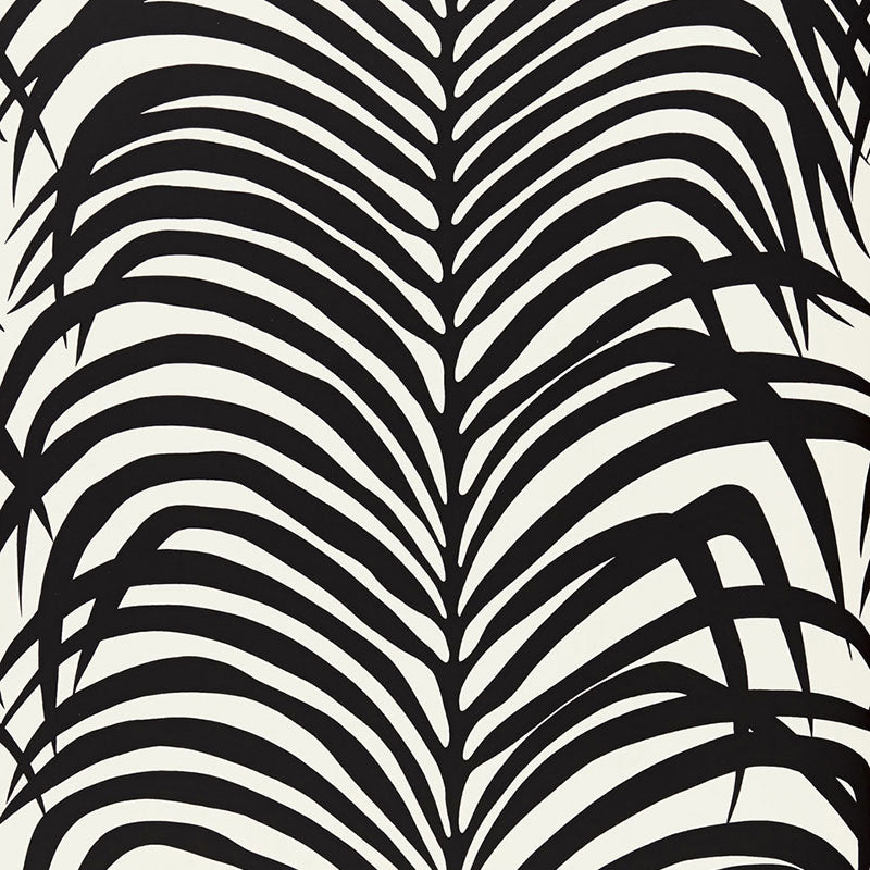 Zebra Palm wallpaper in ebony color - pattern number 5006932 - by Schumacher in the Print Happy Wallpapers collection