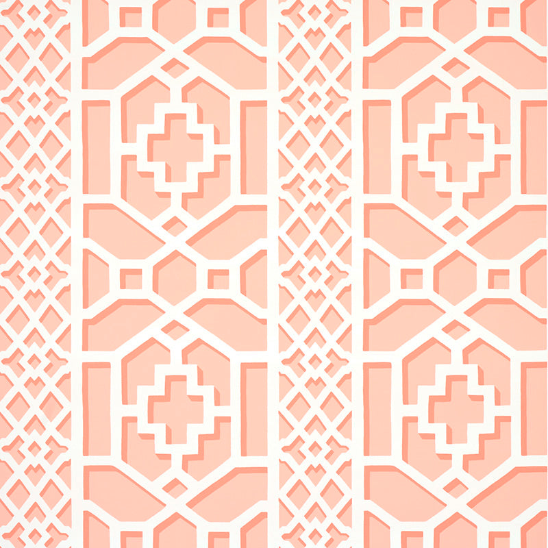 Zanzibar Trellis wallpaper in coral color - pattern number 5006946 - by Schumacher in the Happy Together II collection