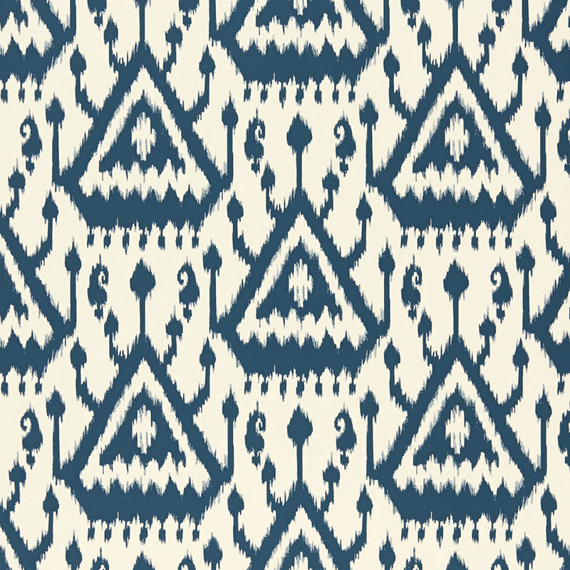 Vientiane Ikat wallpaper in indigo color - pattern number 5006952 - by Schumacher in the Print Happy Wallpapers collection