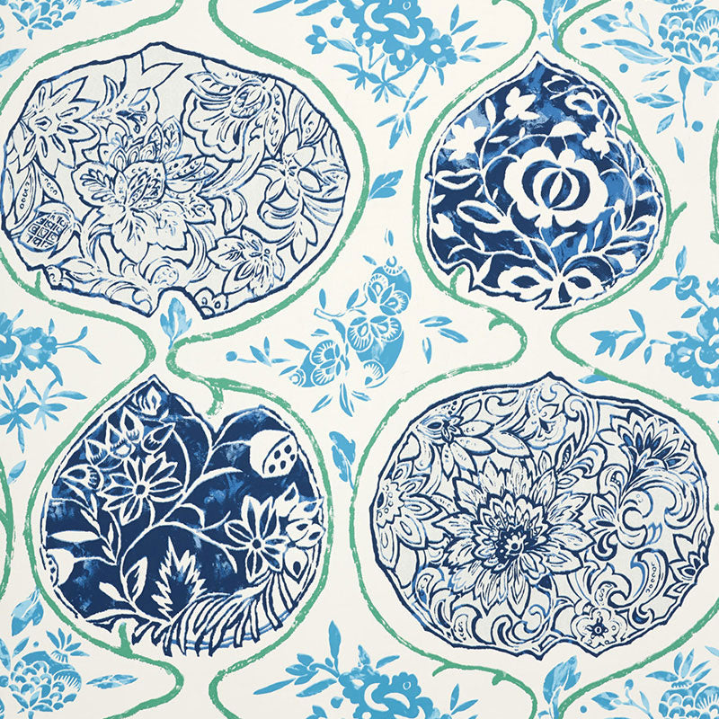 Katsugi wallpaper in cobalt and turquoise color - pattern number 5006961 - by Schumacher in the Print Happy Wallpapers collection