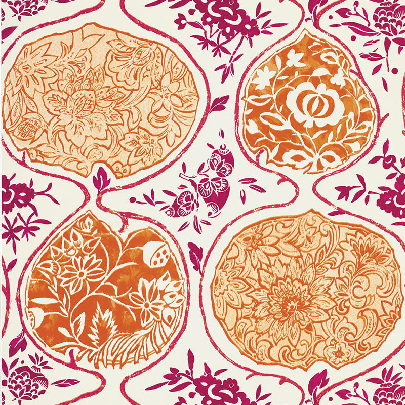 Katsugi wallpaper in tangerine and berry color - pattern number 5006962 - by Schumacher in the Print Happy Wallpapers collection
