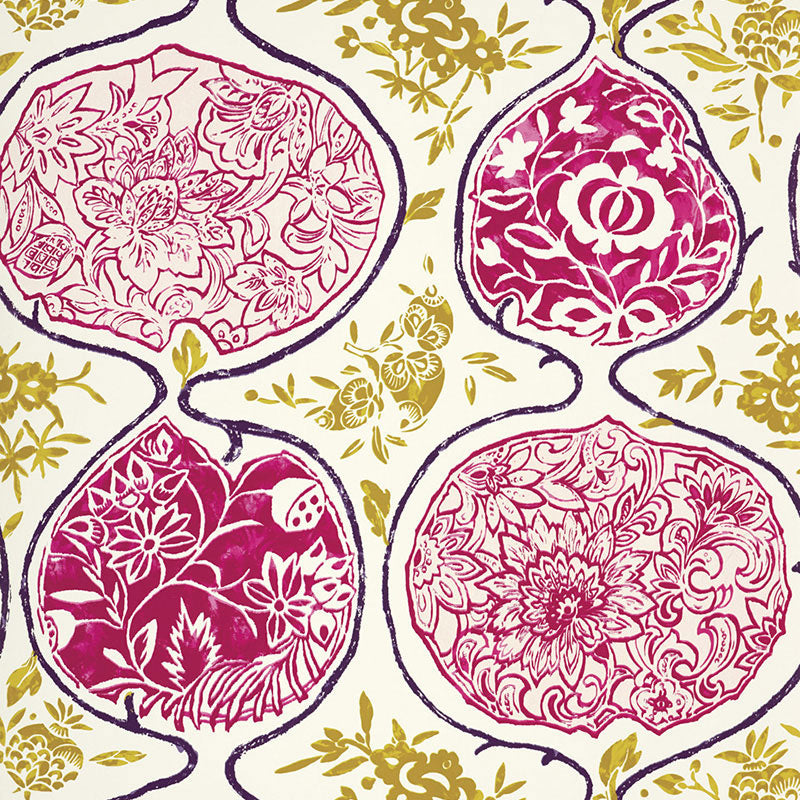 Katsugi wallpaper in fuchsia and chartreuse color - pattern number 5006963 - by Schumacher in the Print Happy Wallpapers collection