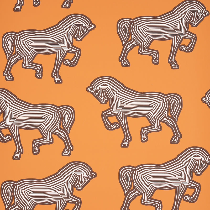 Faubourg wallpaper in orange color - pattern number 5007091 - by Schumacher in the Club Cavalier collection