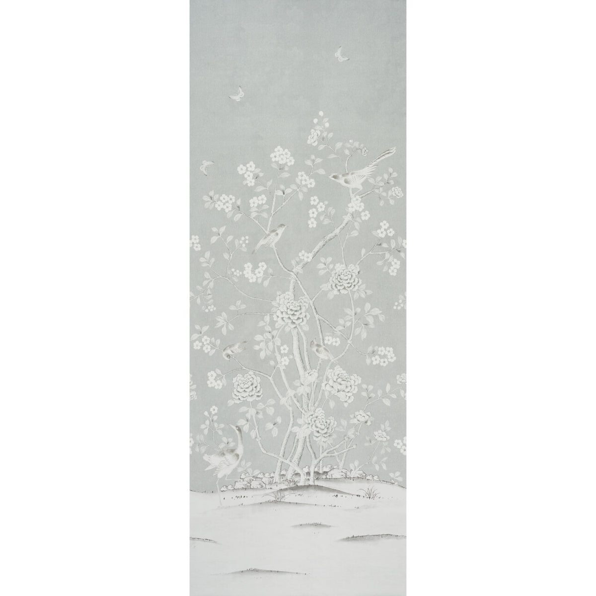 Chinois Palais Panel wallpaper in grisaille color - pattern number 5007125 - by Schumacher in the Mary Mcdonald collection