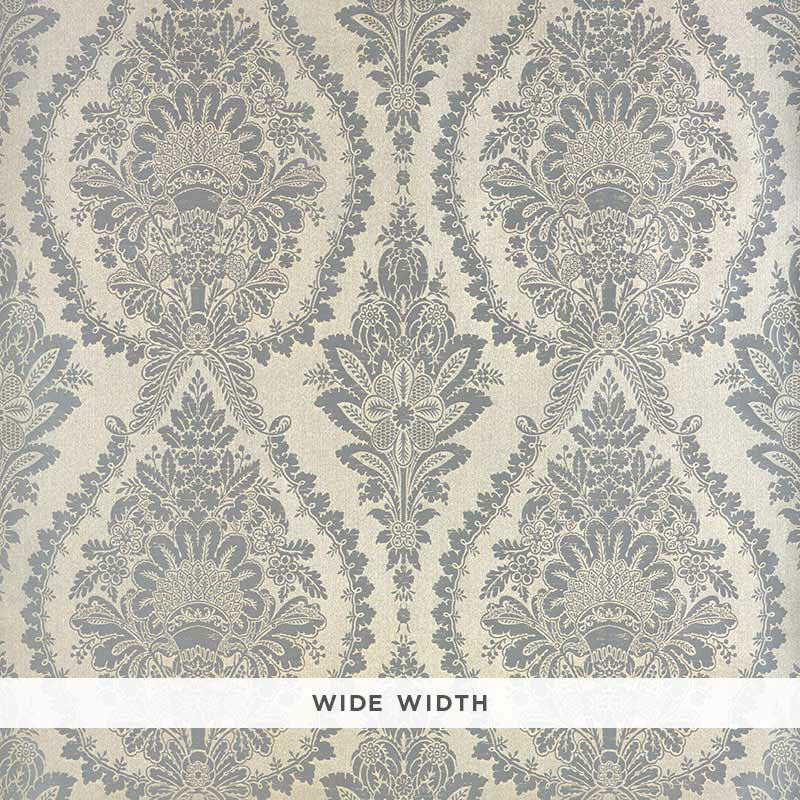 Incandescence Damask wallpaper in burnished silver color - pattern number 5007380 - by Schumacher in the Fabulous Faux collection