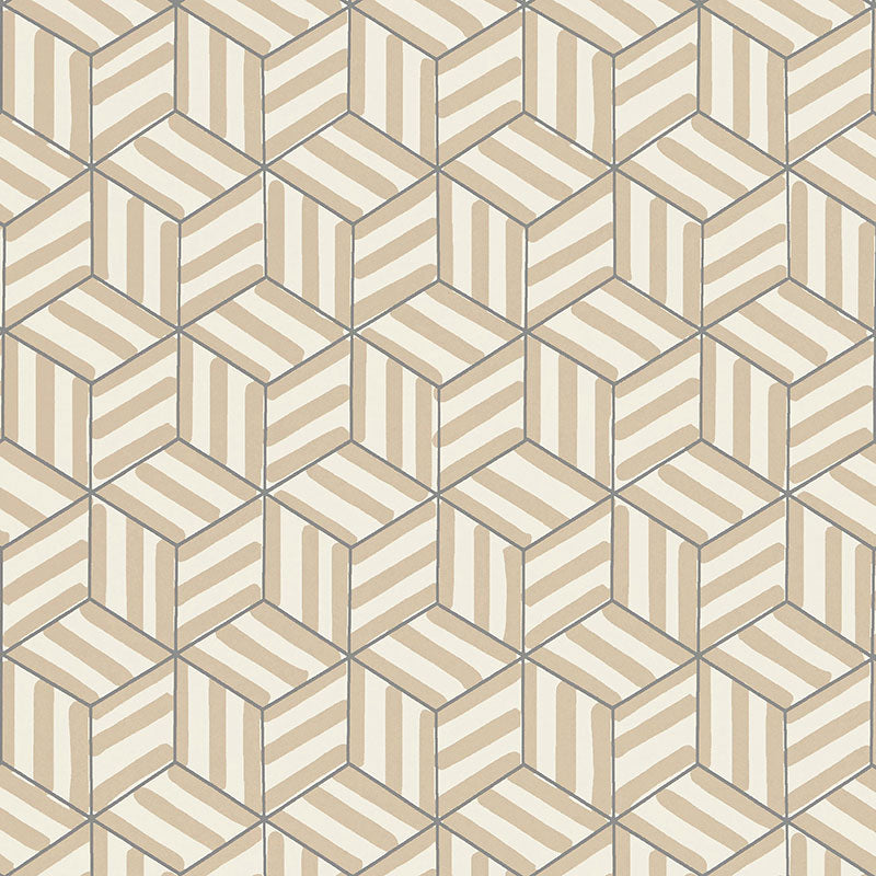 Tumbling Blocks wallpaper in greige color - pattern number 5007960 - by Schumacher in the The Smart Set collection