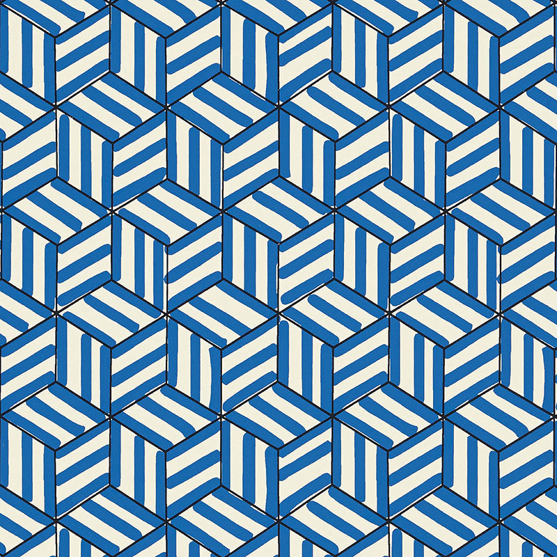 Tumbling Blocks wallpaper in cobalt color - pattern number 5007962 - by Schumacher in the The Smart Set collection