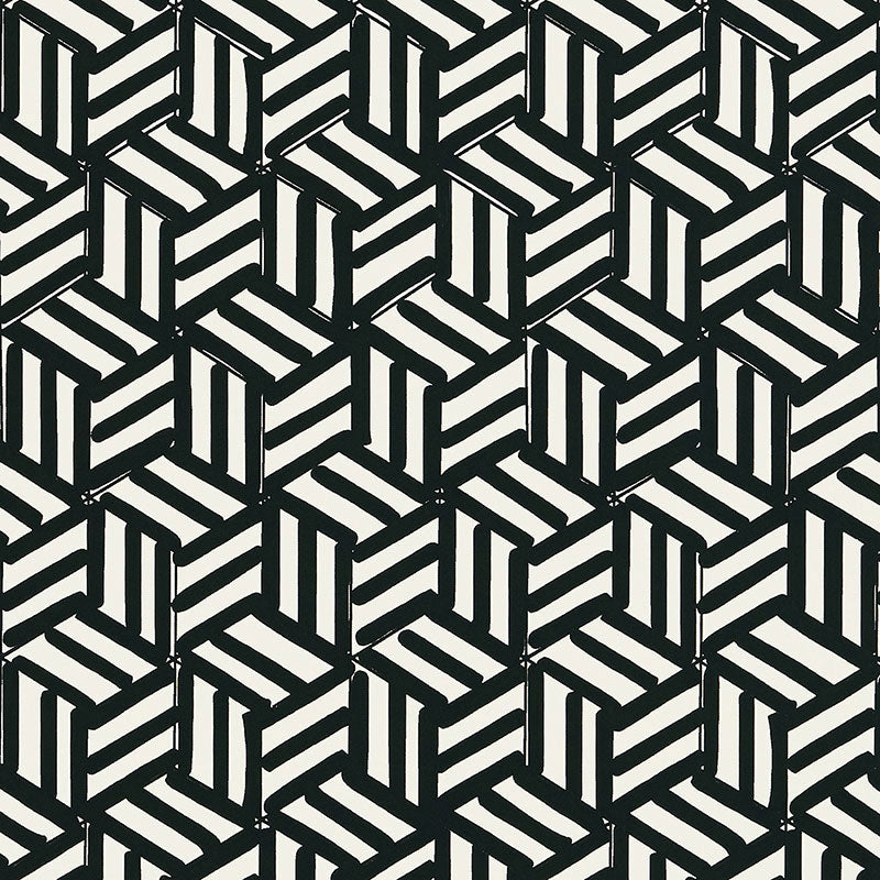 Tumbling Blocks wallpaper in black color - pattern number 5007964 - by Schumacher in the The Smart Set collection