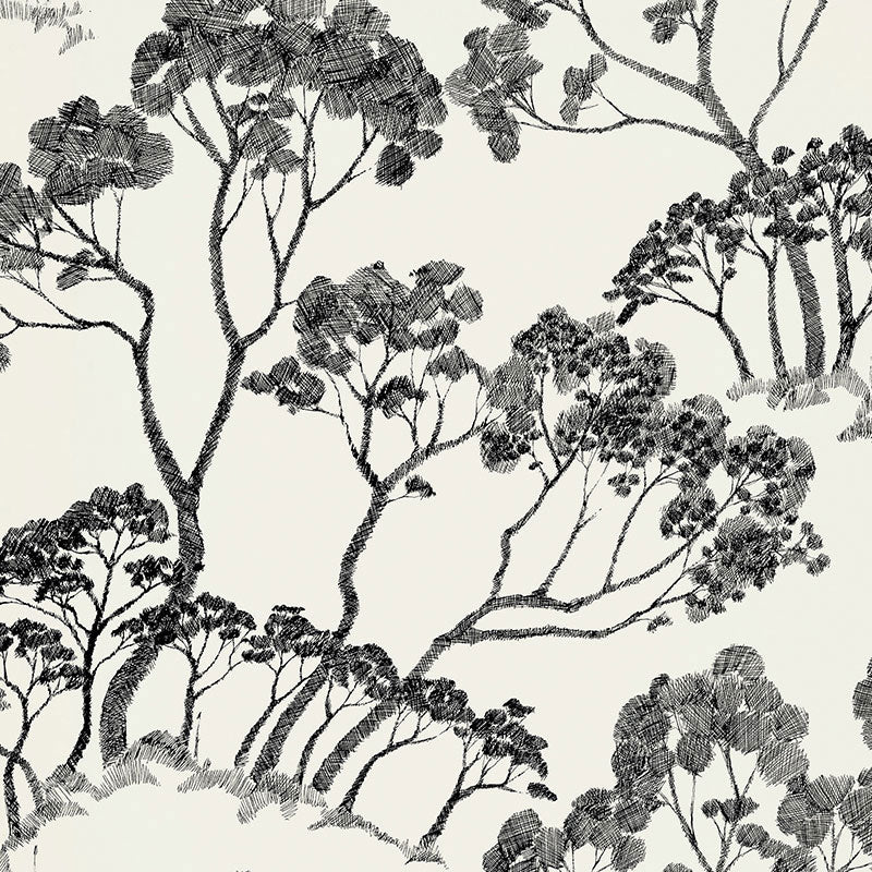 Timber fabric in black and white color - pattern number 5007980 - by Schumacher in the Drawn from Nature collection