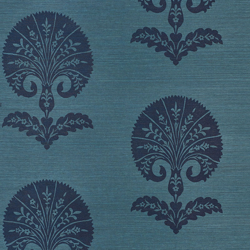 Ottoman Flower Sisal wallpaper in peacock color - pattern number 5008212 - by Schumacher in the Shangri La collection