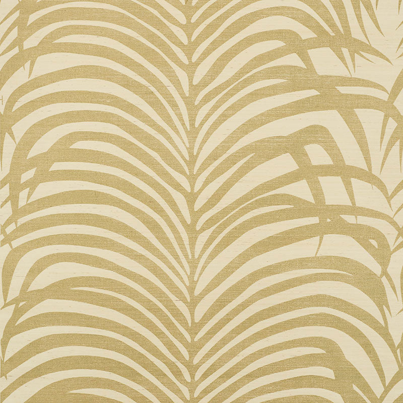 Zebra Palm Sisal wallpaper in gold on ivory color - pattern number 5008220 - by Schumacher in the Shangri La collection