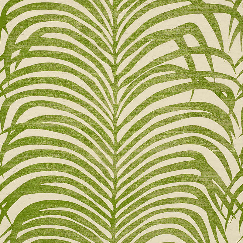 Zebra Palm Sisal wallpaper in green color - pattern number 5008221 - by Schumacher in the Shangri La collection