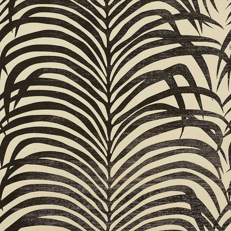 Zebra Palm Sisal wallpaper in black on ivory color - pattern number 5008222 - by Schumacher in the Shangri La collection