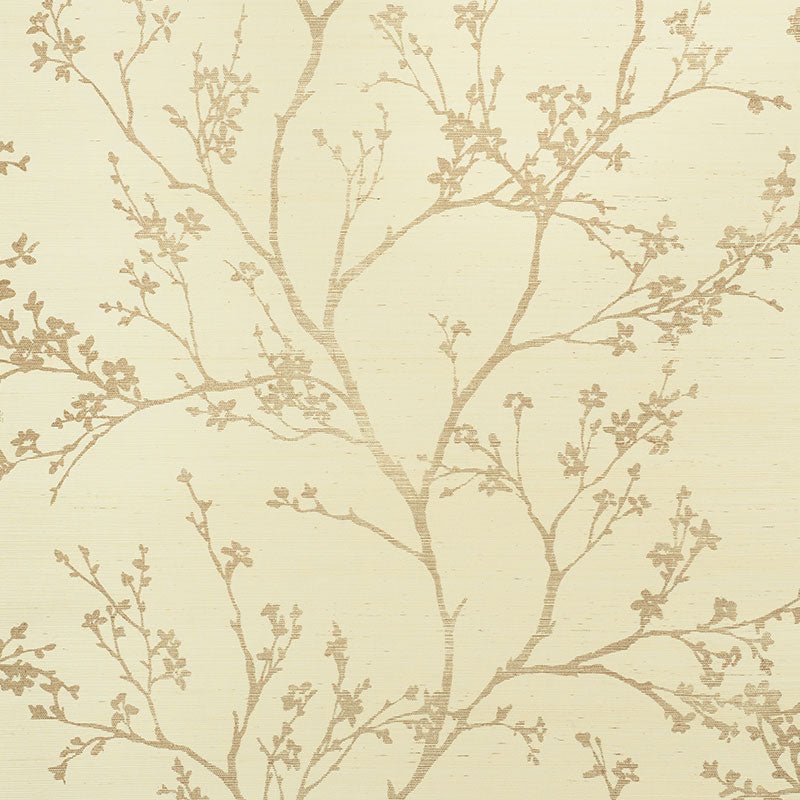 Twiggy Sisal wallpaper in gold on ivory color - pattern number 5008290 - by Schumacher in the Shangri La collection