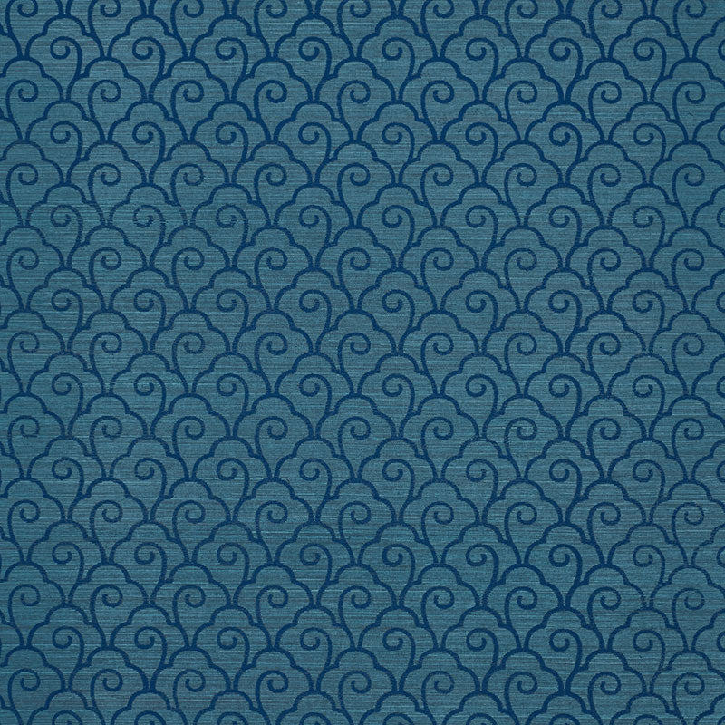 Scallop Filigree Sisal wallpaper in lapis on peacock color - pattern number 5008300 - by Schumacher in the Shangri La collection