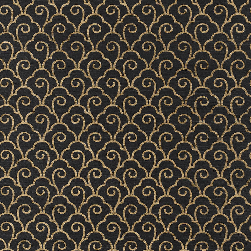 Scallop Filigree Sisal wallpaper in gold on jet color - pattern number 5008301 - by Schumacher in the Shangri La collection