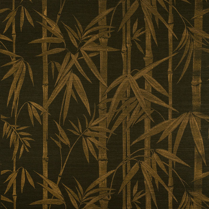 Les Bambous Sisal wallpaper in gold on jet color - pattern number 5008312 - by Schumacher in the Shangri La collection