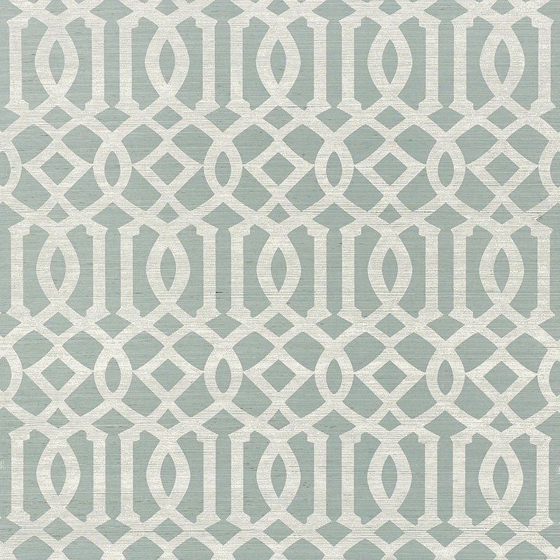 Imperial Trellis Sisal wallpaper in sky color - pattern number 5008352 - by Schumacher in the Shangri La collection